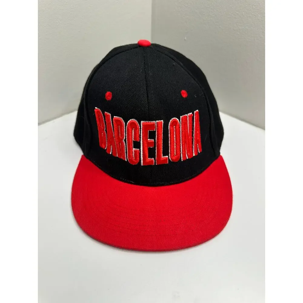 Barcelona 3D Embroidered Snapback Baseball Hat Black Red